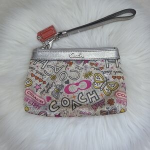 Coach Silver and Multicolor Graphic Wristlet